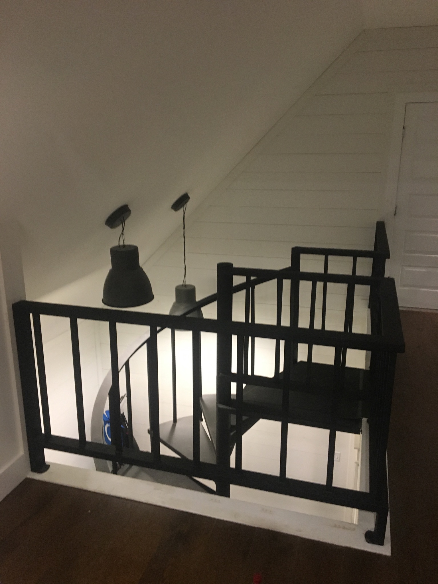 Interior custom steel stair and landing guardrail